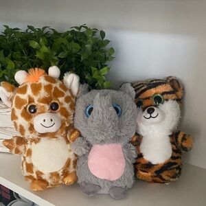 Nanco Small Tiger Plush, Gray Elephant Plush and Plump Giraffe Plush Lot of 3